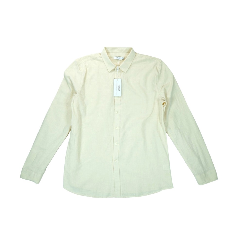 NWT APRAW Shirt Mens Large Ivory Linen Cotton Blend Long Sleeve Button Down‎